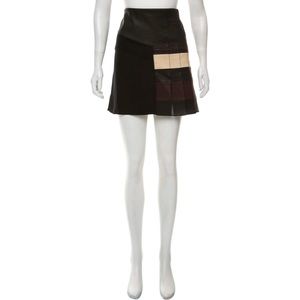 3.1 PHILLIP LIM Black Brown Crème Leather Silk Pleated Mini Skirt Size: M | US 6